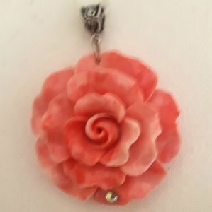 Carved light red rose necklace